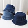Solid Color Denim Bucket Hat Travel Fisherman Cap Fashion Pocket Sun Hats  Unisex