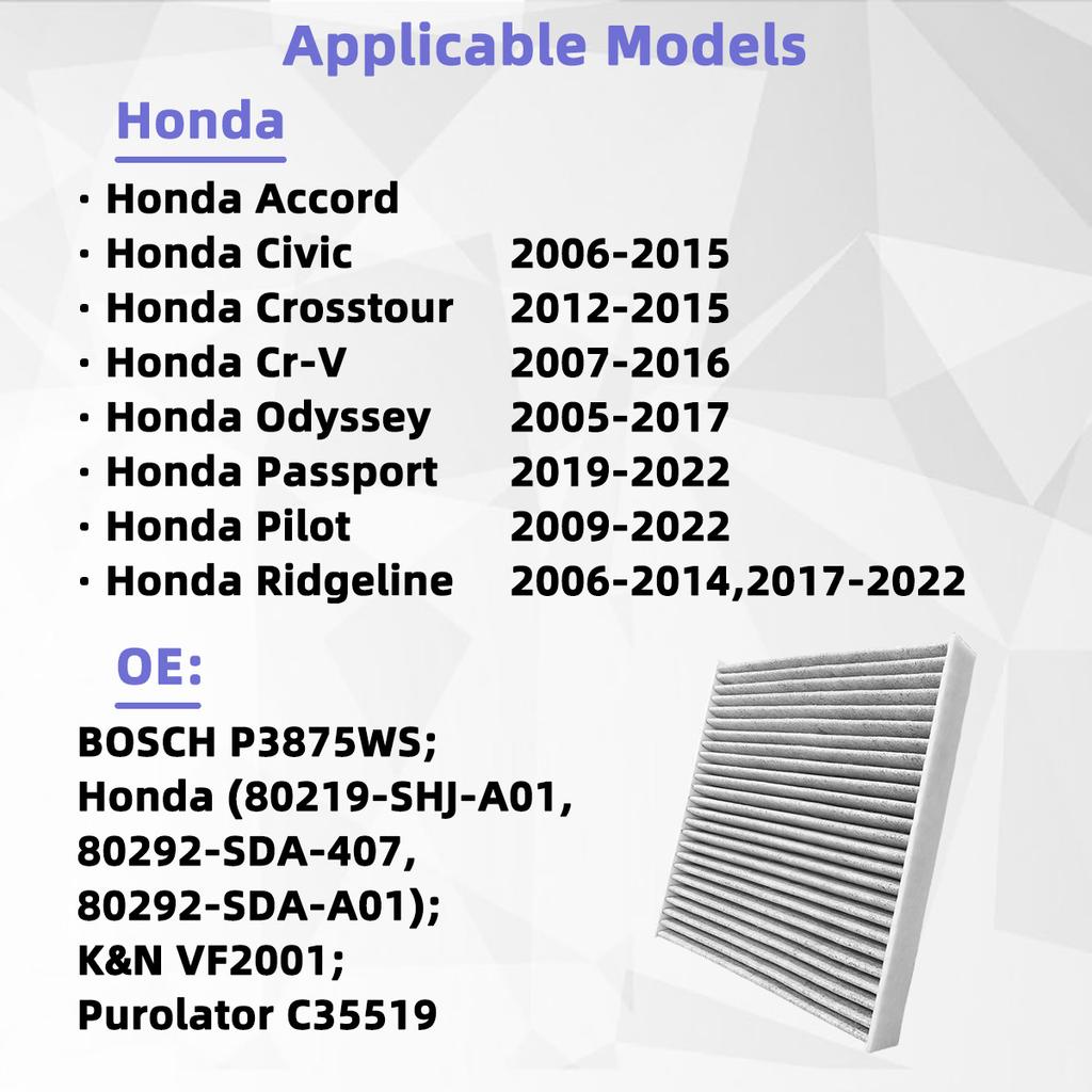 1/2/5PCS Air Filter Car Cabin Activated Carbon Air Filter CF10134 Suitable For Honda 80219-SHJ-A01 80292-SDA-407 80292-SDA-A01