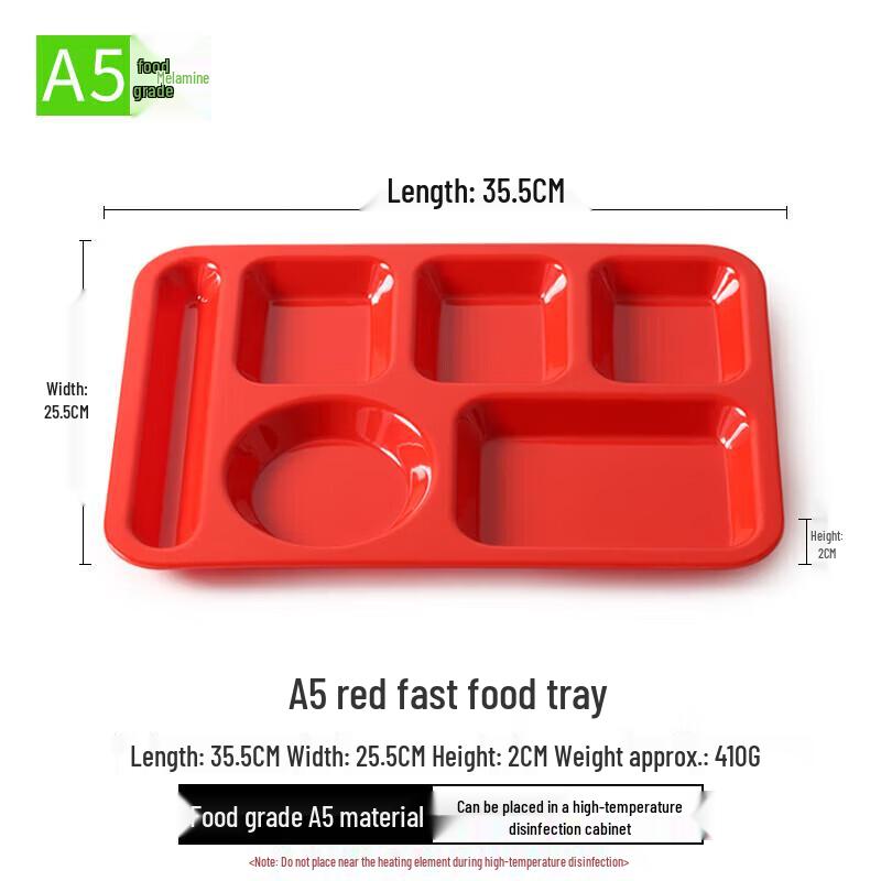 Rectangular Melamine 5-Compartment Canteen Tray