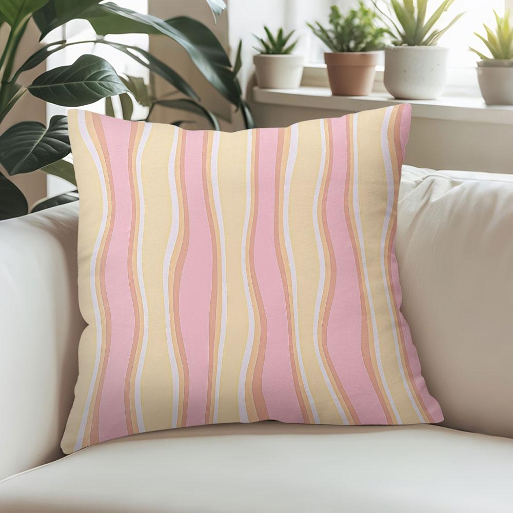 Pink Pastel Wave Charm Square Jacquard Pillow Cover for Sofa Office Waist Cushion Cover Home Decorative Pillowcase