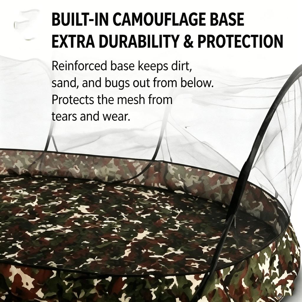 Pop-Up Camping Mosquito Net Tent Portable No Installatio with Camouflage Base for Travel Outdoor Use Full 360° Bug Protection