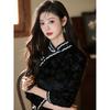 Luo Shibo retro Republic of China style black long-sleeved cheongsam 1011 autumn new slim and thin high-end daily