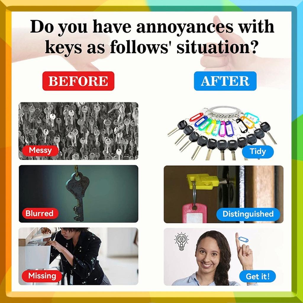 50pcs Key ID Label Colorful Key Holder Plastic with Keyring ID Tags Name Label Card Portable