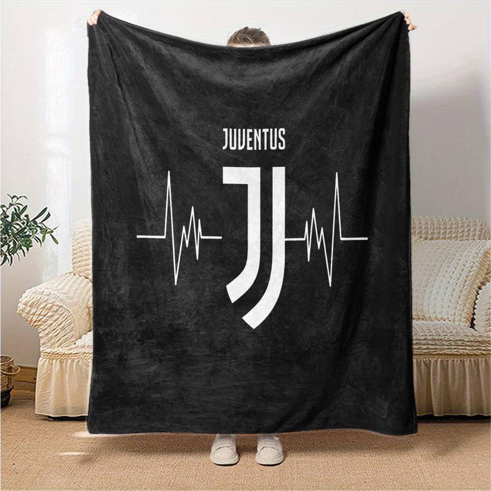 Juventus Herzschlag Logo Flanelldecke, Weiches Polyester, Modernes Design, Ganzjahres für Camping, Reisen, Geschenke für Feiertage oder Geburtstage
