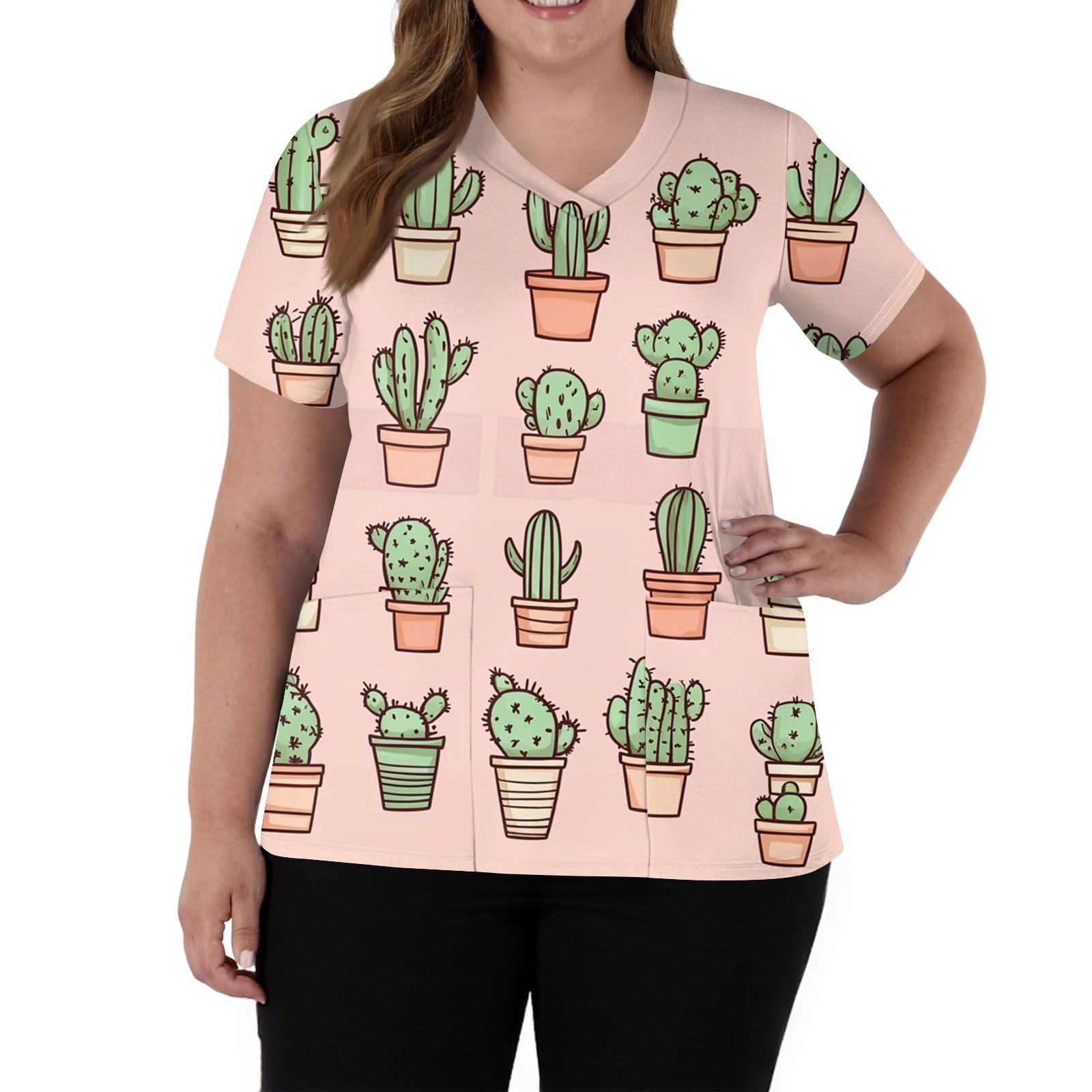 

Женская мода V-образный вырез короткий рукав комбинезон с карманами принт топы одежда XXL розовый