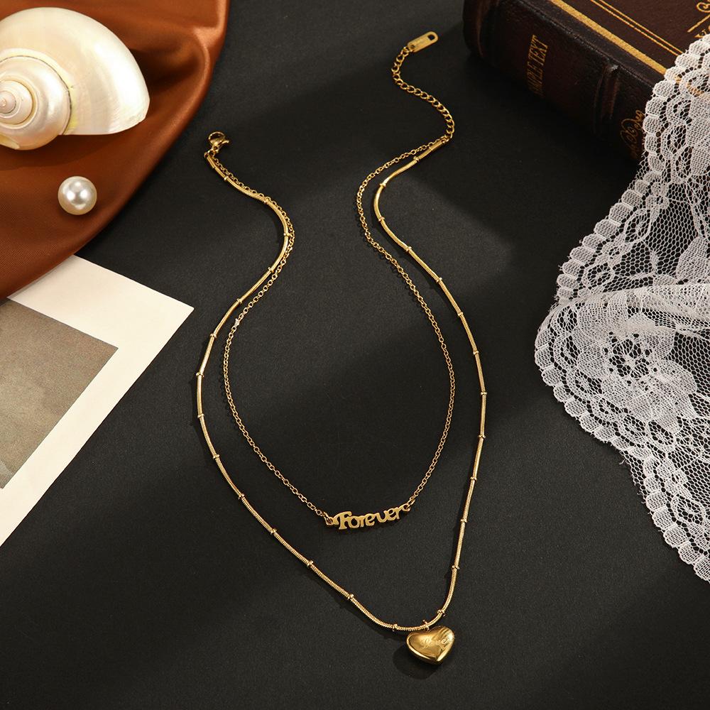 Europäische und amerikanische ins einfache doppellagige Liebeshalskette weiblich Nischendesign Temperament vielseitig Foiever Halskette Schmuck