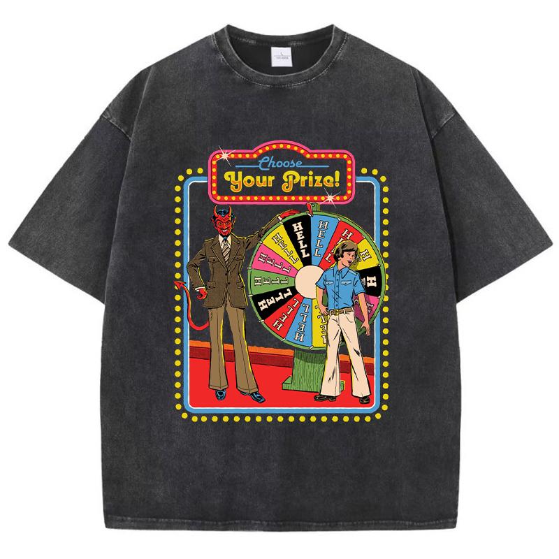 Your Prize Comic Print Women Wash T-Shirt Summer Casual Distress T Shirts Street Short Sleeve Breathable Soft Clothes