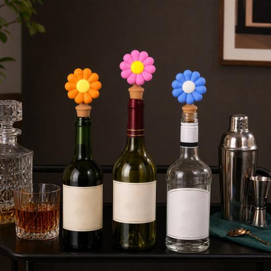 Sunflower Silicone Bottle Stopper, Creative Wine Seal for Home, Reusable Leakproof Cap for Beer Oil Bottle