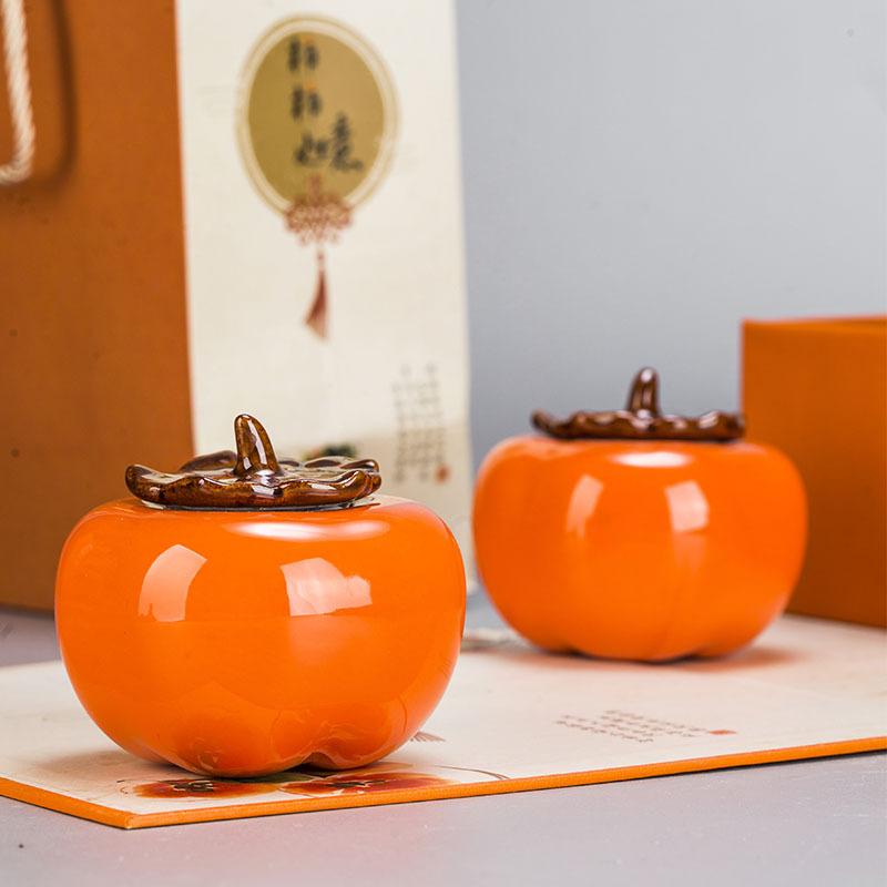 Persimmons, ceramic sealed cans, tea cans, tea cans, gift box sets, gift ornaments, souvenirs, candy jars, happy candy jars.