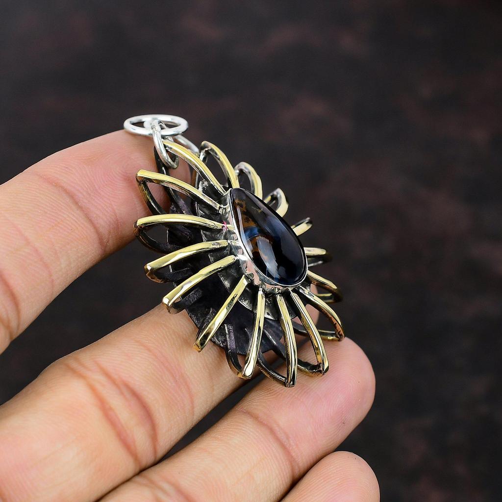Pietersite Pendant Gemstone Jewelry 925 Sterling Silver Pendant Handmade Cage Jewelry 18K Gold Plated Pendant Gift For Friend Decent Pendant