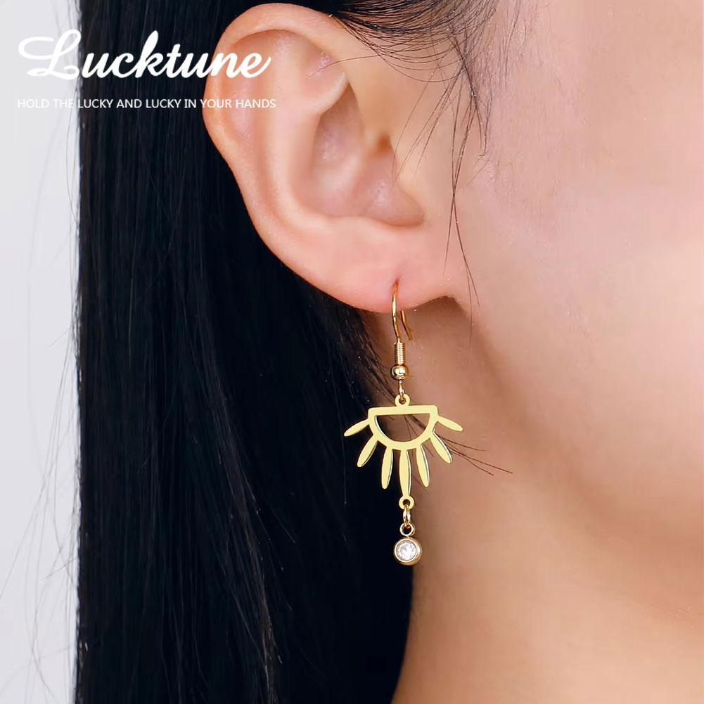 Lucktune Hollow Wing Fan-shaped Drop Earrings Stainless Steel Gold Color Geometry Sun Dangle Earrings for Women Jewelry Gifts