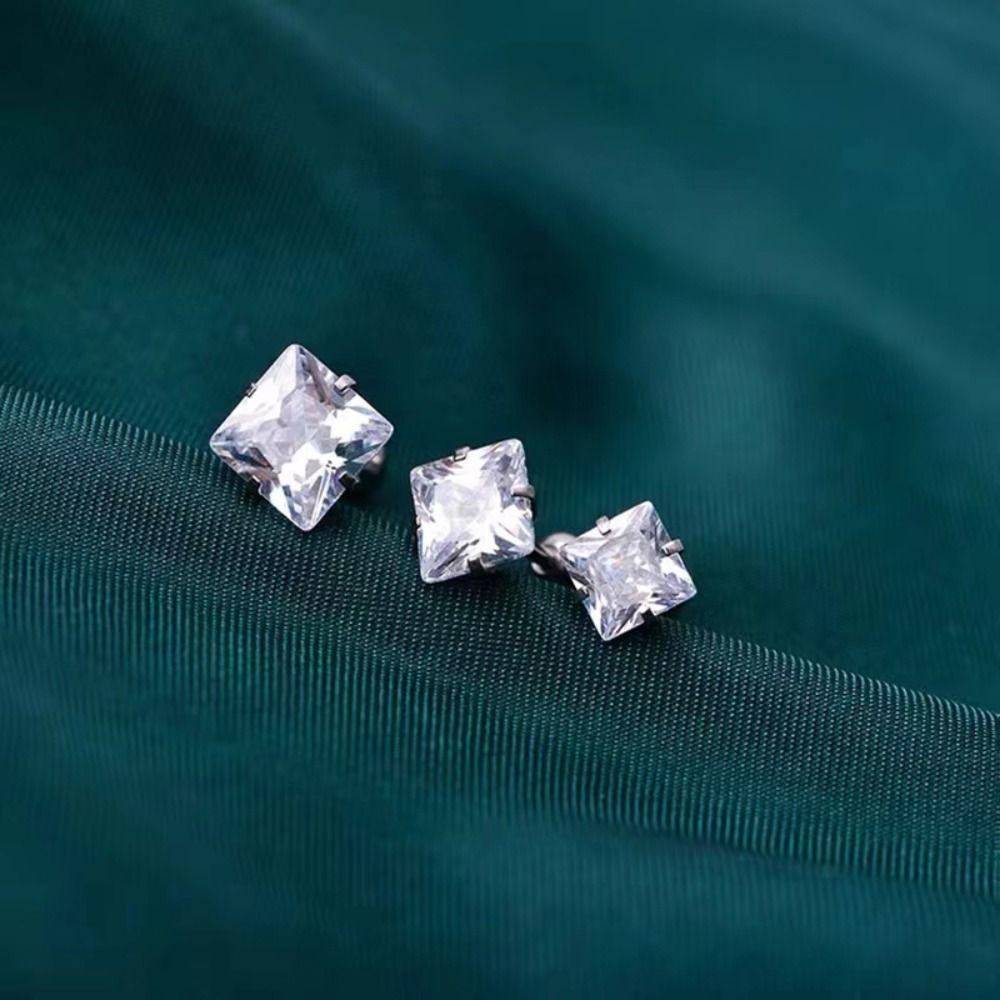 Geometirc Shiny Elegant Zircon Earrings Square Stud Earrings Women Jewelry Korean Style Earrings