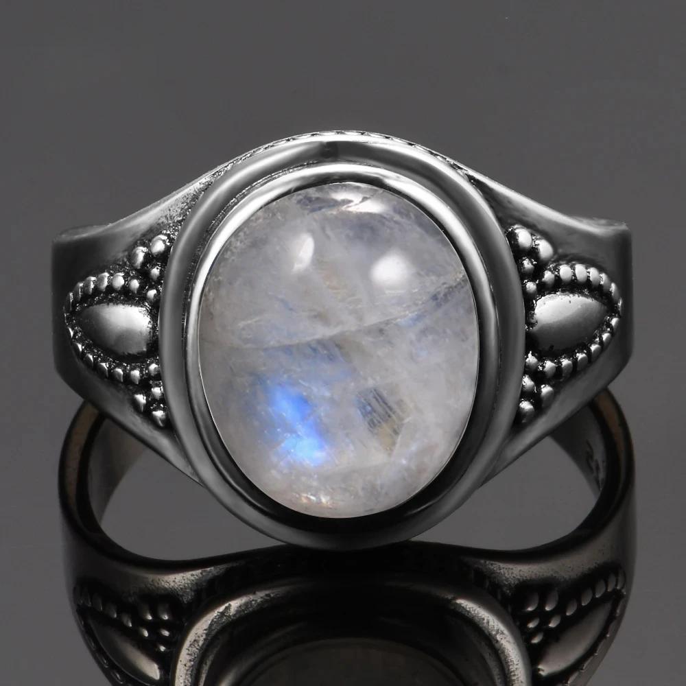 Okrągłe Owalne Duże Naturalne Kamienie Księżycowe Pierścionki Damskie Srebro S925 Pierścionki Prezenty Vintage Delikatna Biżuteria