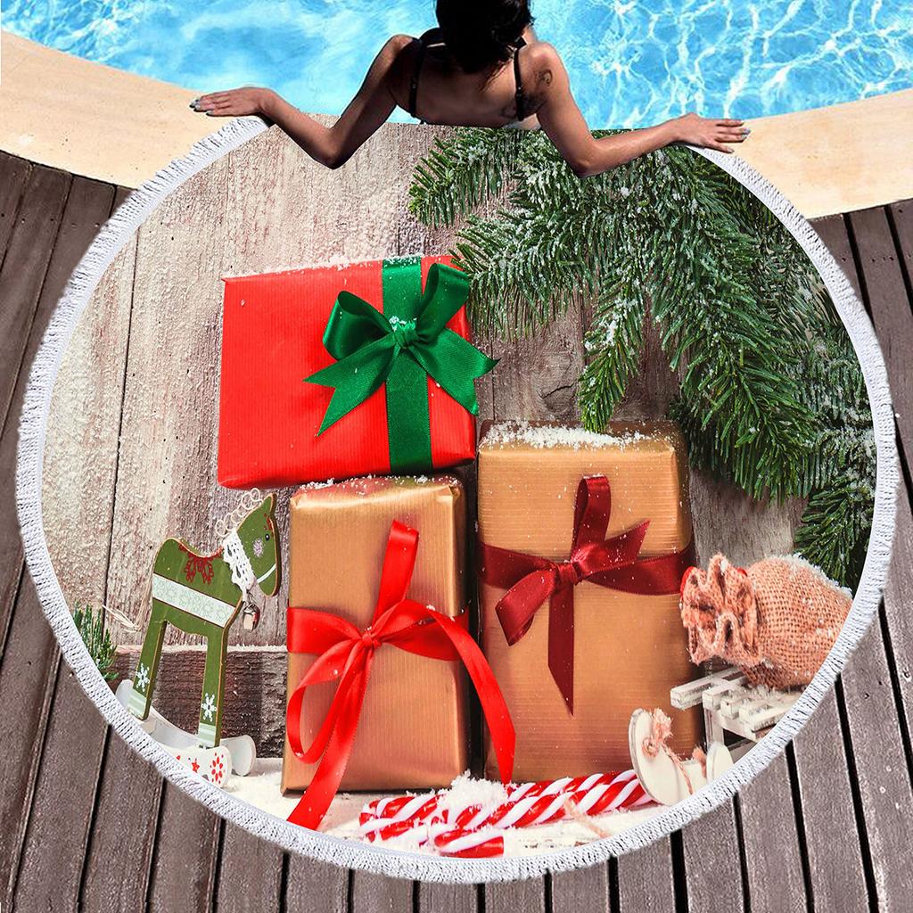 Gift Box Round Beach Towel, Superfine Polyester Sand Resistant Beach Blanket, Absorbent Quick Dry Portable Pool Towel Picnic Mat