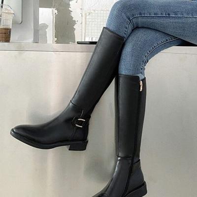 Jesenné dámske jazdecké čižmy s okrúhlou špičkou Masívny podpätok pod kolená vysoké čižmy pre ženy Obuv na platforme s prackou na opasku Botines Mujer