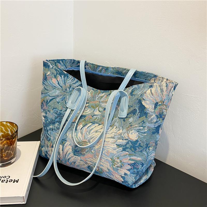 

Summer popular one-shoulder women s bag 2025 new literary oil painting graffiti tote bag casual large-capacity handbag синий