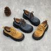 Scarpe in Vera Pelle Stile Britannico con Suola Spessa Retro Stringate Morbida Pelle Bovina Punta Rotonda Scarpe da Donna