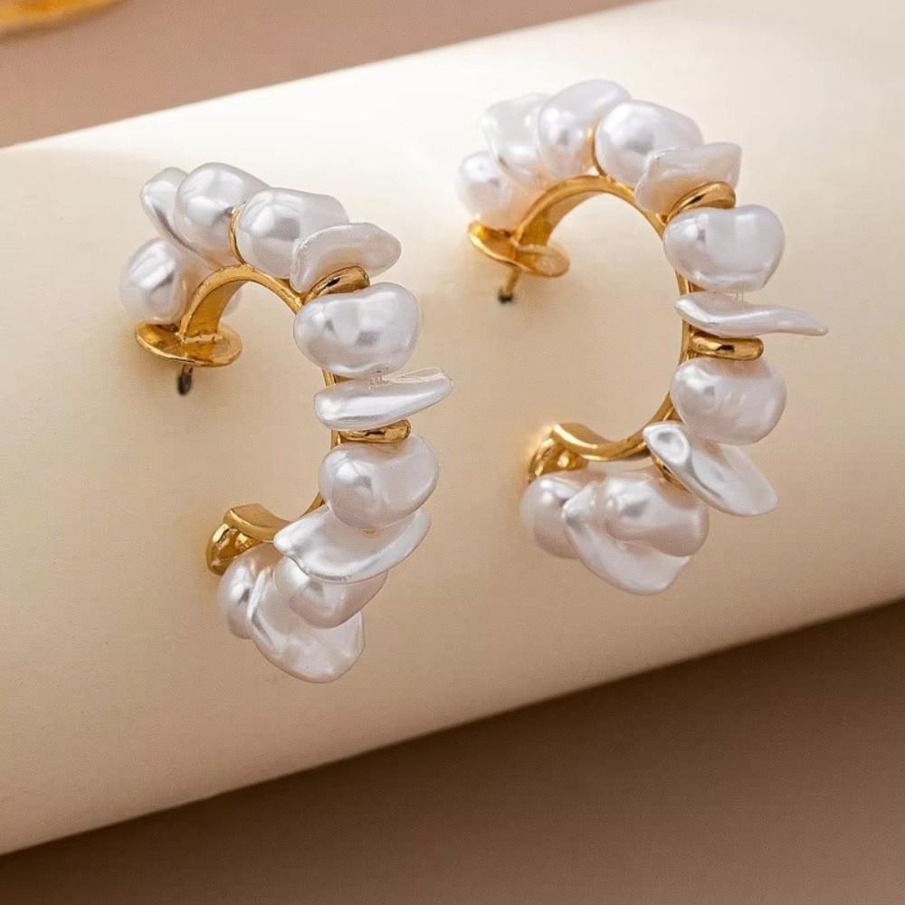 Gold Color Circle Hoop Earrings Imitation Pearl Jewelry for Women Party Daily Wear