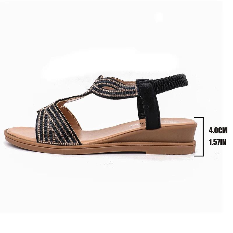 

Bohemian Wedge Sandals for Women Summer 2025 Fashion Rhinestone Decor Walking Sandals Woman Comfort Non Slip Outdoor Beach Shoes 42 чёрный