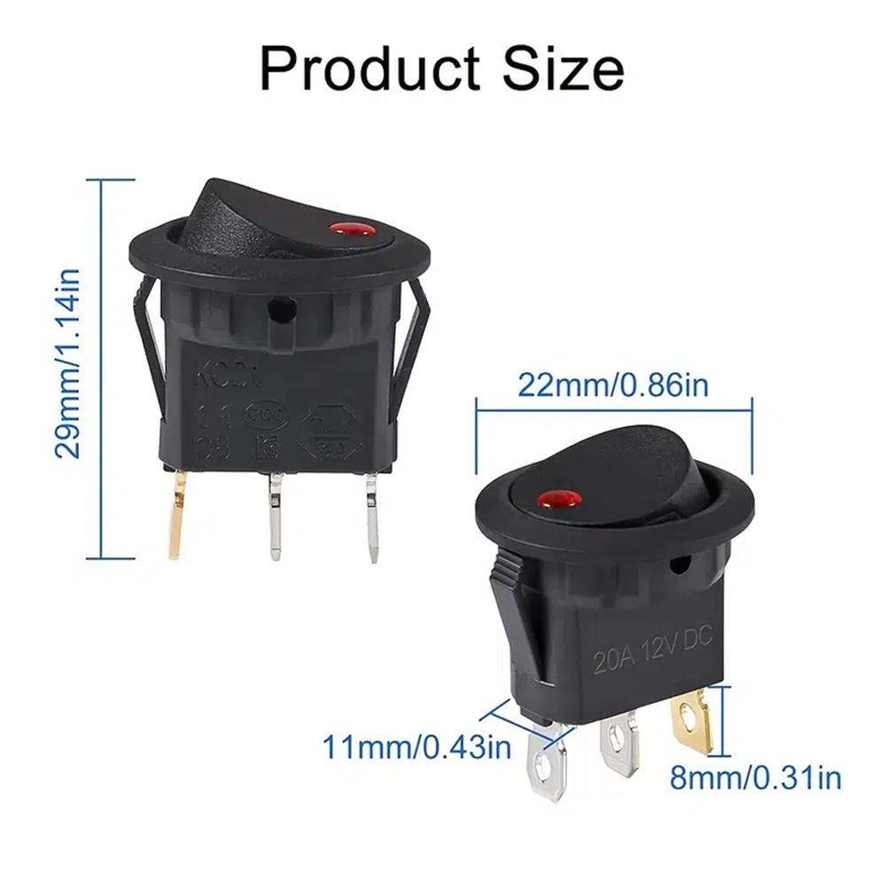 4Pcs Lighted Rocker Switch with LED Light DC 12V 20A Round Rocker Toggle Switch SPST ON/OFF Switch for Car Automotive Boat Truck