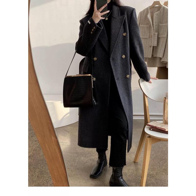 

Новое двухстороннее шерстяное пальто средней длины гамбургер свободное повседневное шерстяное пальто S
