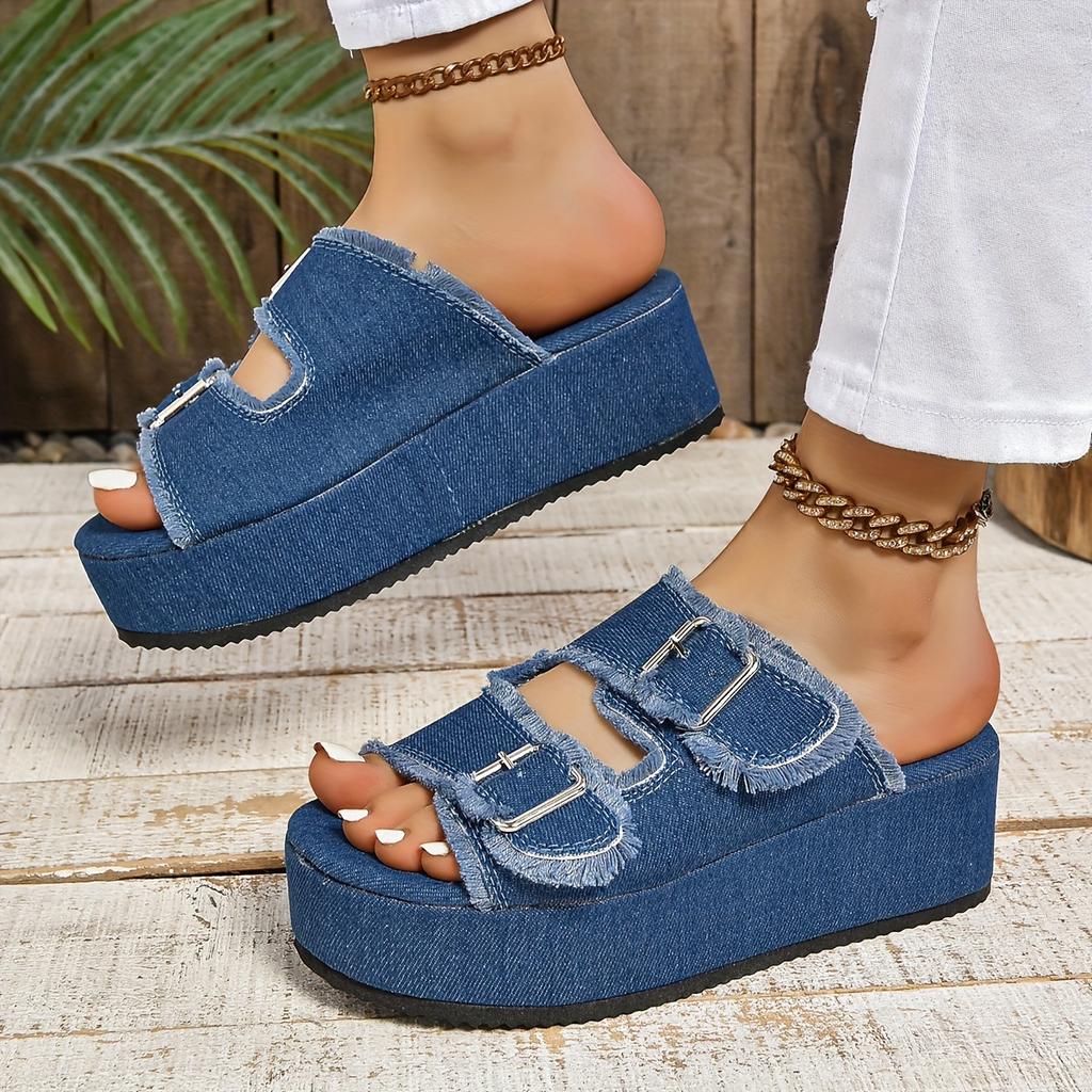 Crocodile Leather Buckle Flip-flops for Women Suitable for Summer Thick-soled with Removable Insoles