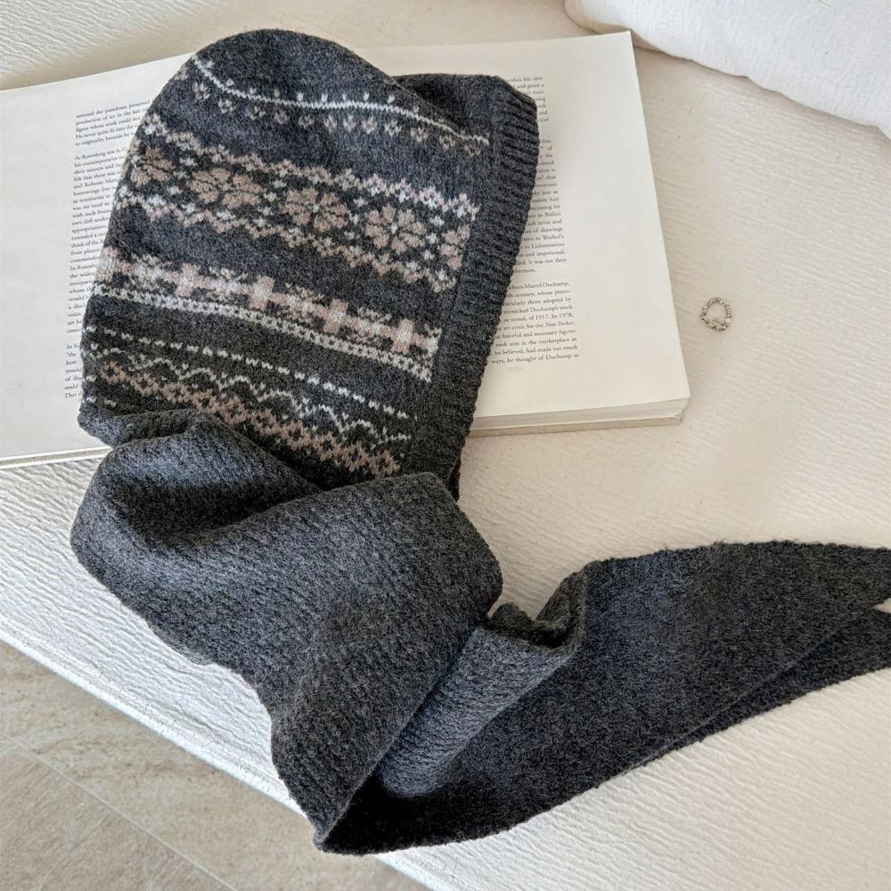 Fair Isle Style Ear Protection Hat Scarf Cap Winter Cap Warm Hooded Hat  Outdoor