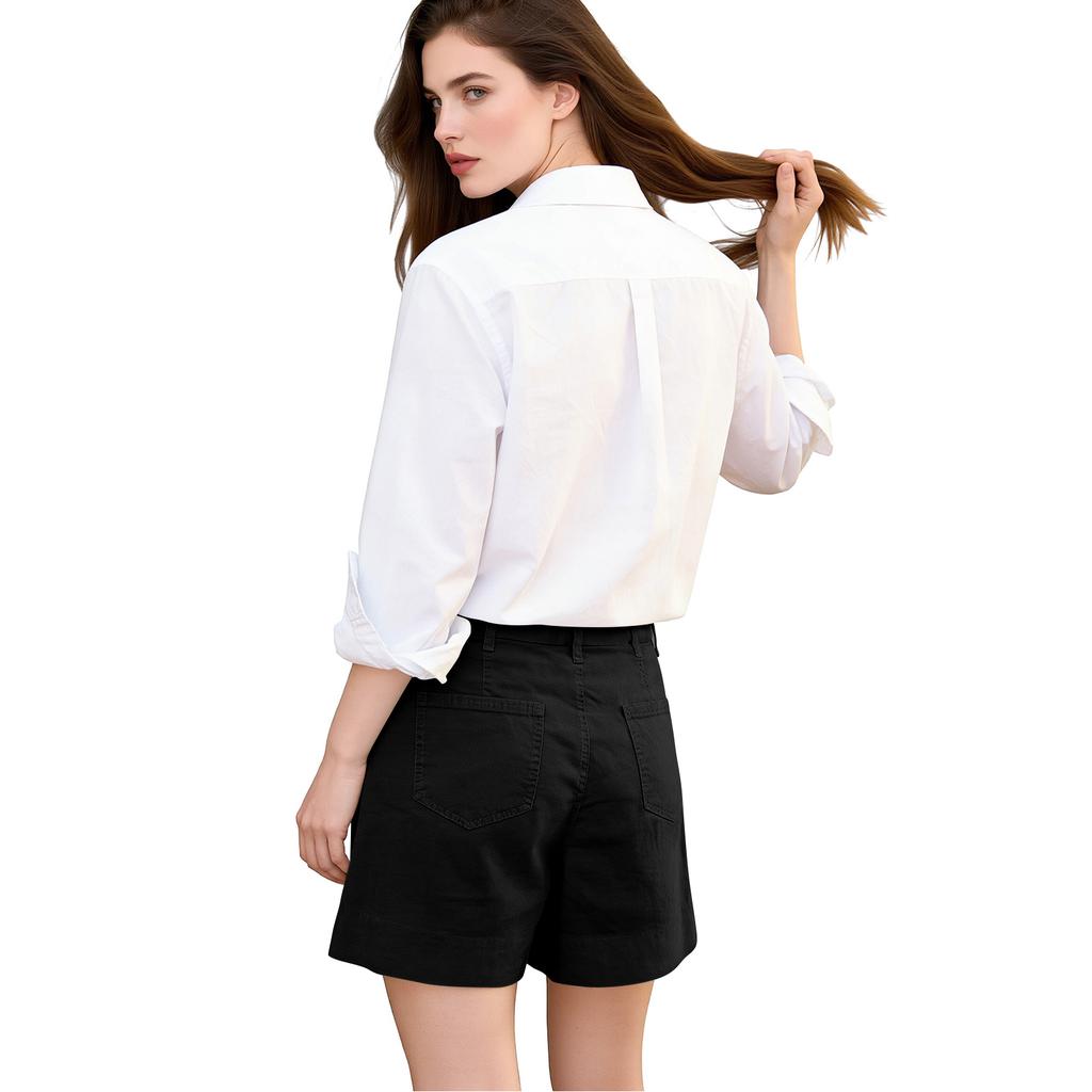 Women's Cotton And Linen Shorts, With Pockets, Button Closure, Business Casual .