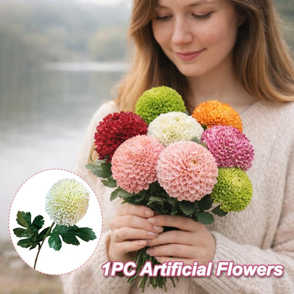Silk Cloth Simulation Chrysanthemum Green Flower Onion Ball Branch Hydrangea Soft Realistic Artificial Flowers Photography Props