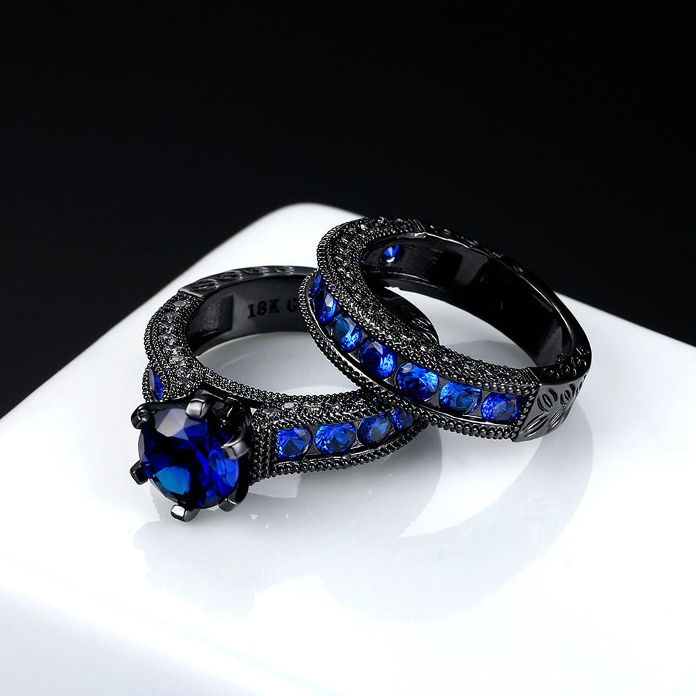 Punk Black Gold Color Rings Set for Men & Women Mystery Blue Crystal AAA+CZ Fashion Jewelry For Party DD031