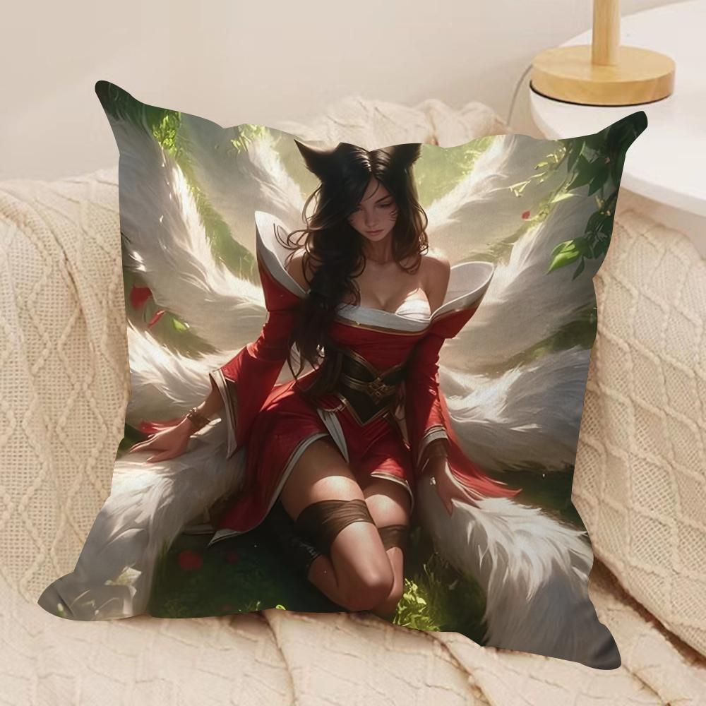NineTailed Fox Girl Cushion Cover Silky Short Plush Invisible Zipper Dustproof Sofa Pillow Case for Home Decor