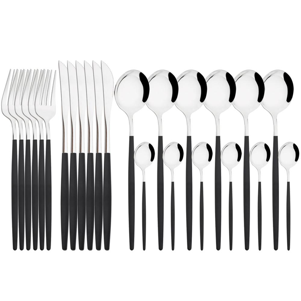 Jankng Gold 24Pcs Dinnerware Stainless Steel Cutlery Set Knife Fork Spoon Western Tableware Set Dinner Kitchen Silverware Set