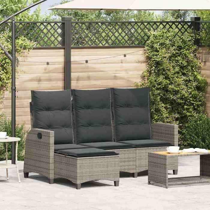 VidaXL Canapé de jardin inclinable coussins forme de L gris polyrotin, canapé d'extérieur, canapé de jardin inclinable, 4108240