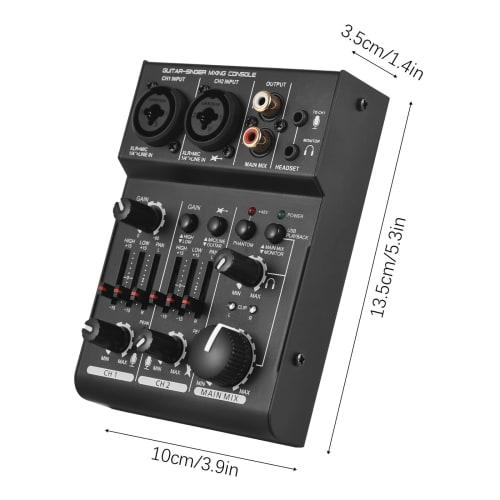 2-Channel USB DJ Mixer with EQ Phantom Power Compact Sound Card Audio Mixer Board for Live Performance and Recording