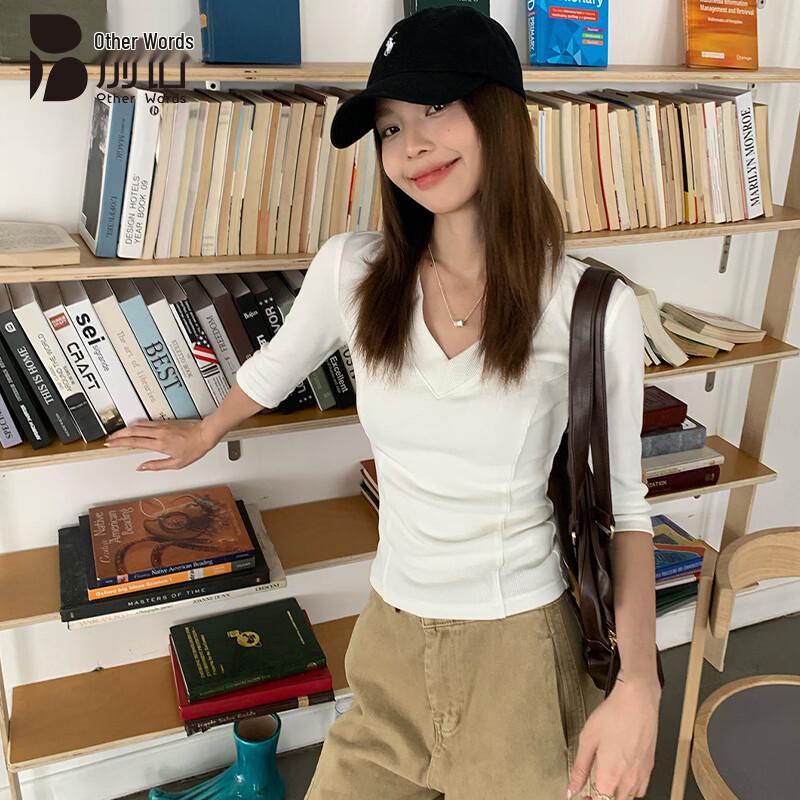 Women s V-Neck Slim Fit Mid-Sleeve T-Shirt 2XL