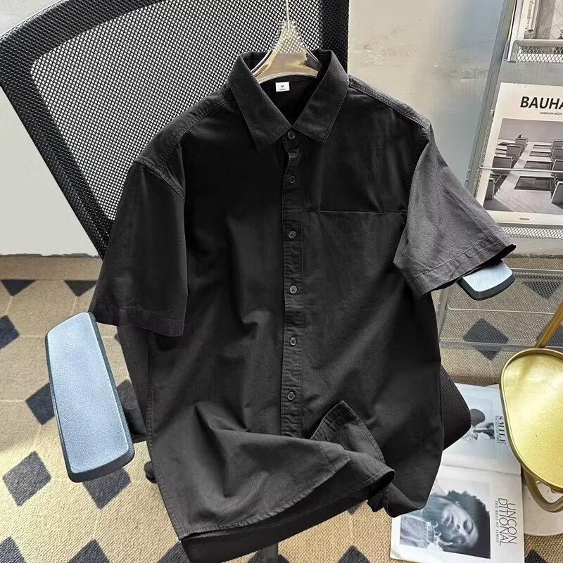 Men s White Cotton Blend Short Sleeve Casual Button Down Shirt M чёрный