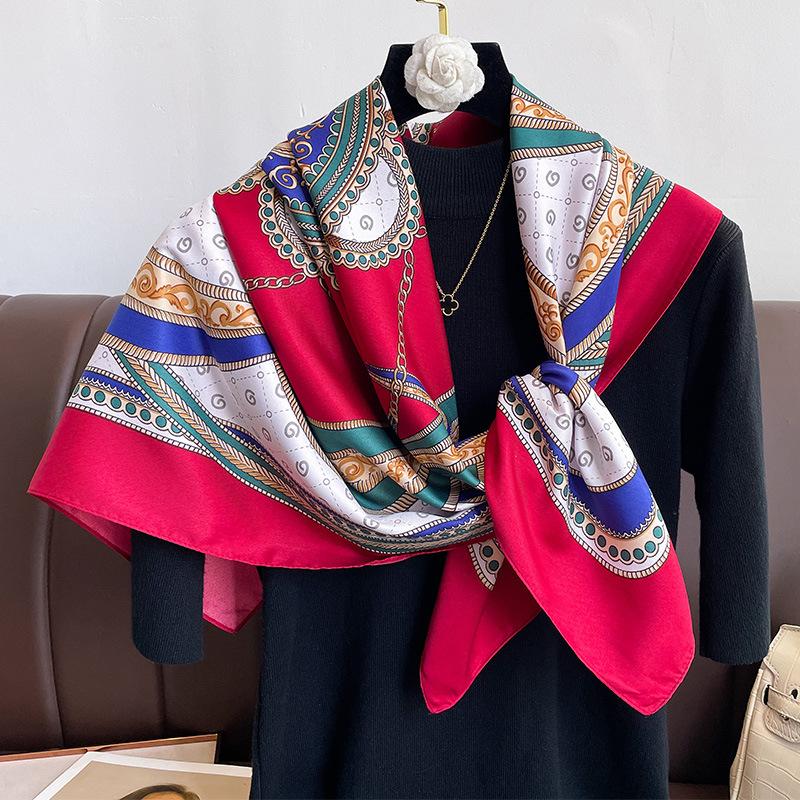 New printed fashion large yarn scarf scarf beach scarf 91 square scarf multi-functional silk scarf women's headscarf decorative scarf