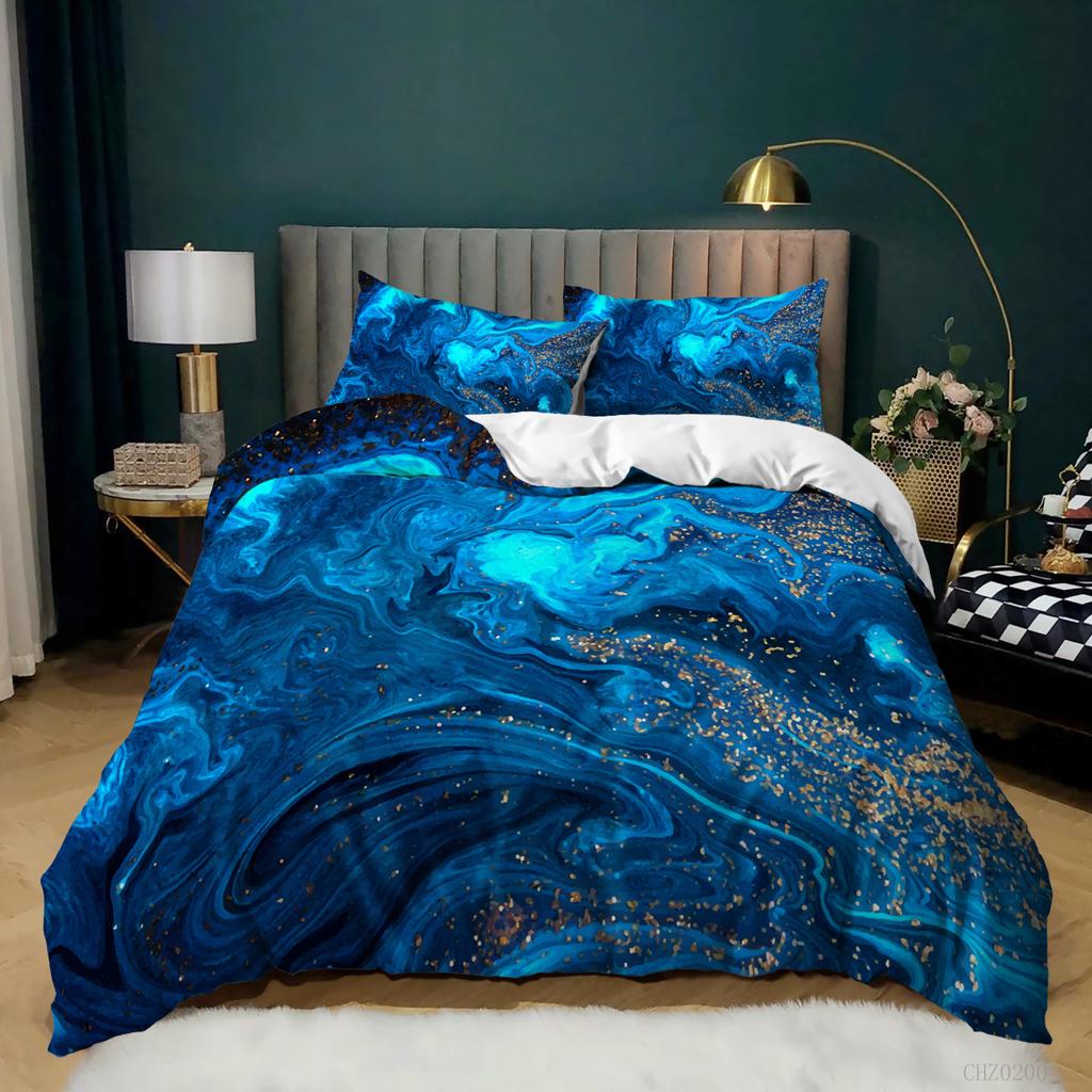 3D Ocean Waves Duvet Cover Set Queen/King for Boy Girl Teens Bedroom Hotel Microfiber Bedding Set Comforter Cover White To Blue