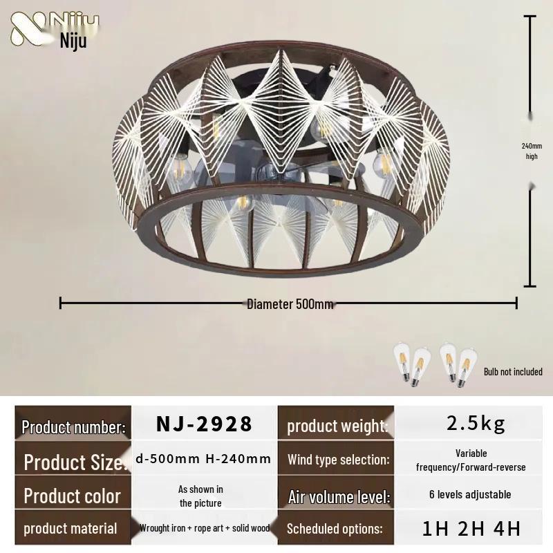 

American Industrial Style Hemp Rope Ceiling Fan with Light for Restaurants and Cafes