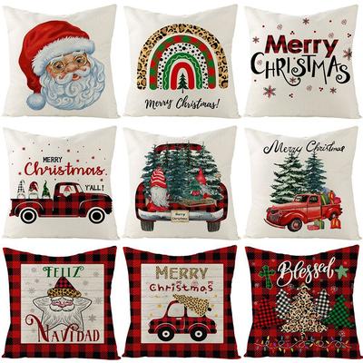 Weihnachts-Kissenbezug Rot und Schwarz Kariert Weihnachtsbaum Schneeflocke Polyester Serie Bedrucktes Sofakissen