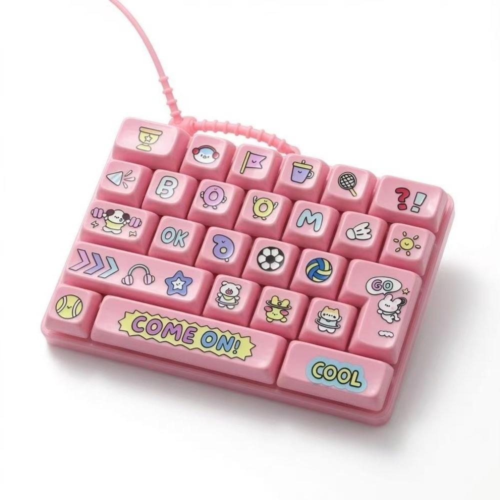 Cartoon 26-Key Keychain 26 Key Grid Keycap Clicker Mechanical Keyboard Keychain Bag Charm