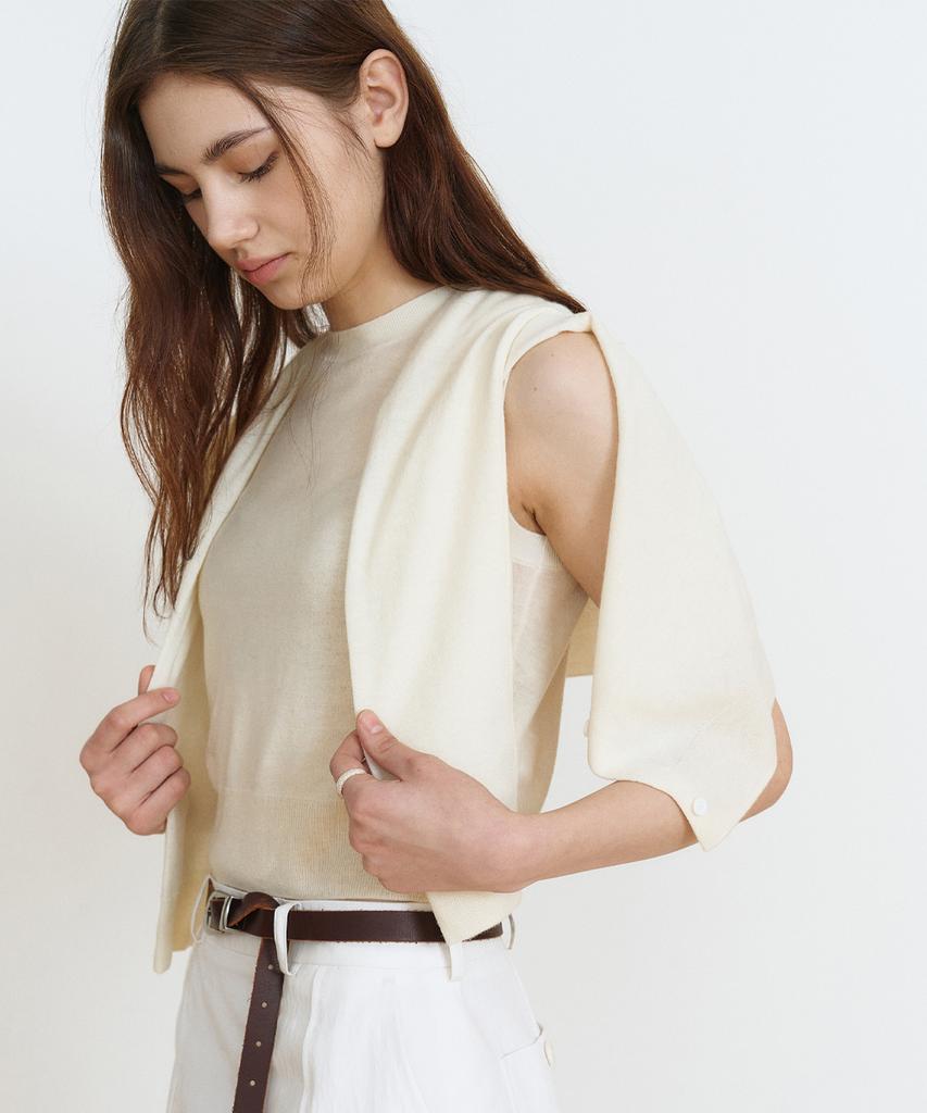 MAKE A TOAST Button Cardigan & Sleeveless Set (Ivory) Mbfsnt001Iv