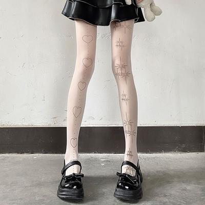 Summer Thin White Stockings with Love - Shaped Patterns - Niche and Playful Girl - Style Pantyhose