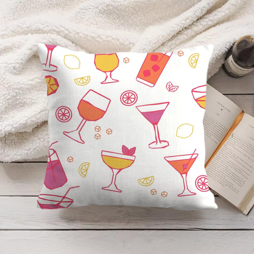 Cocktail Pattern Cushion Cover Soft Short Plush Pillow Cover Smooth Cozy Texture Aesthetic Cushion Case Home Decor