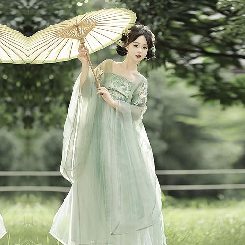 [Hosaku Co., Ltd.] Ancient Hanfu, Classical Beauty, Elegant Chinese Imperial Court Costume, Cosplay Set, Tang Dynasty Haori and Long Skirt Set (Green,