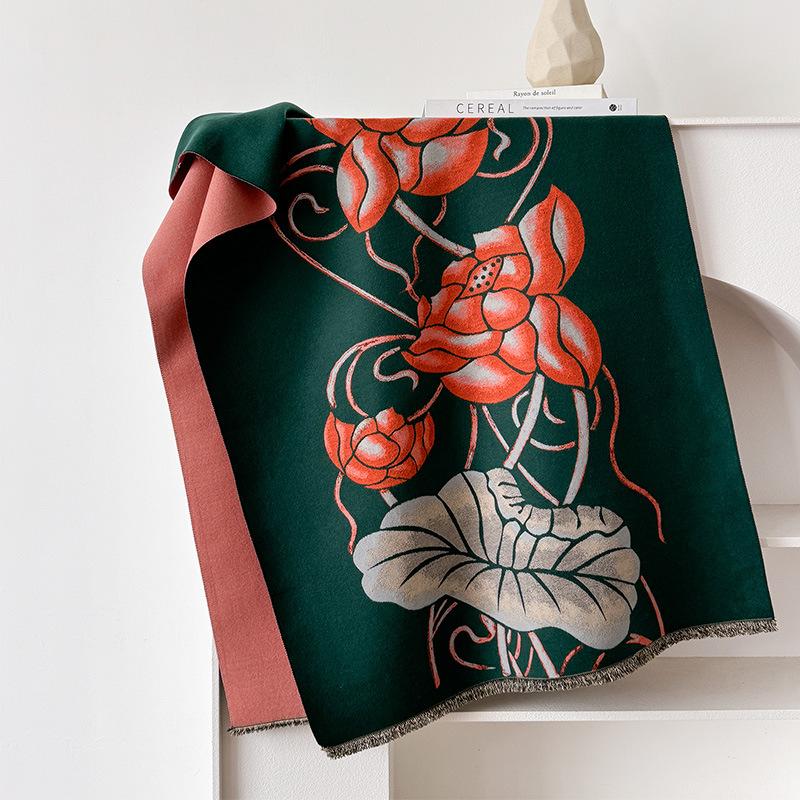 

Шарф из имитации кашемира контрастного цвета лотоса, двухсторонний, имитация кашемира, зимний, с ощущением премиальности, теплый 180cm