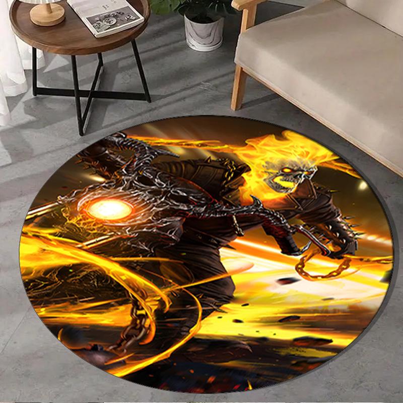 1PC Rider On Fire Round Rug, Non-slip Chair Mat, Home Decor, Circle Carpet Perfect for Office, Bedroom, Living Room,Christmas gift