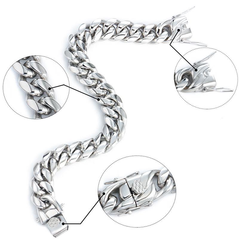 Men's Stainless Steel Cuban Bracelet with Dragon Head Clasp - Hip Hop Style, Fine Polished Finish.