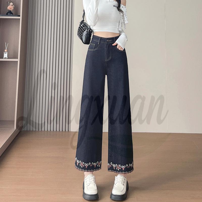 

Chinese Style Embroidered High-Waist Straight-Leg Jeans for Women - Autumn 2026 Collection XS чёрный/золотой