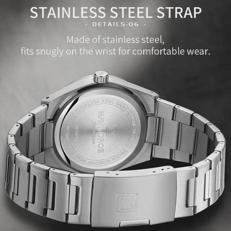 Stainless Steel Men's Wristwatch Waterproof Simple Fashion with Night Glow Pointer Calendar Display Male Watches